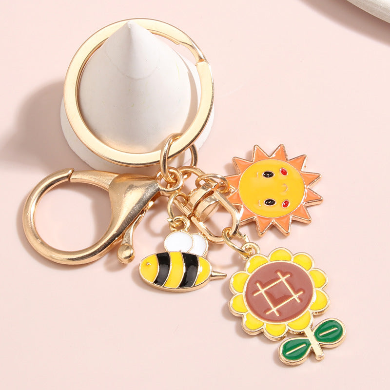 Sunflower Frog Keychain Small Pendant Alloy Key Ring School Bag Pendant
