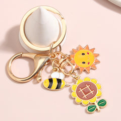Sunflower Frog Keychain Small Pendant Alloy Key Ring School Bag Pendant