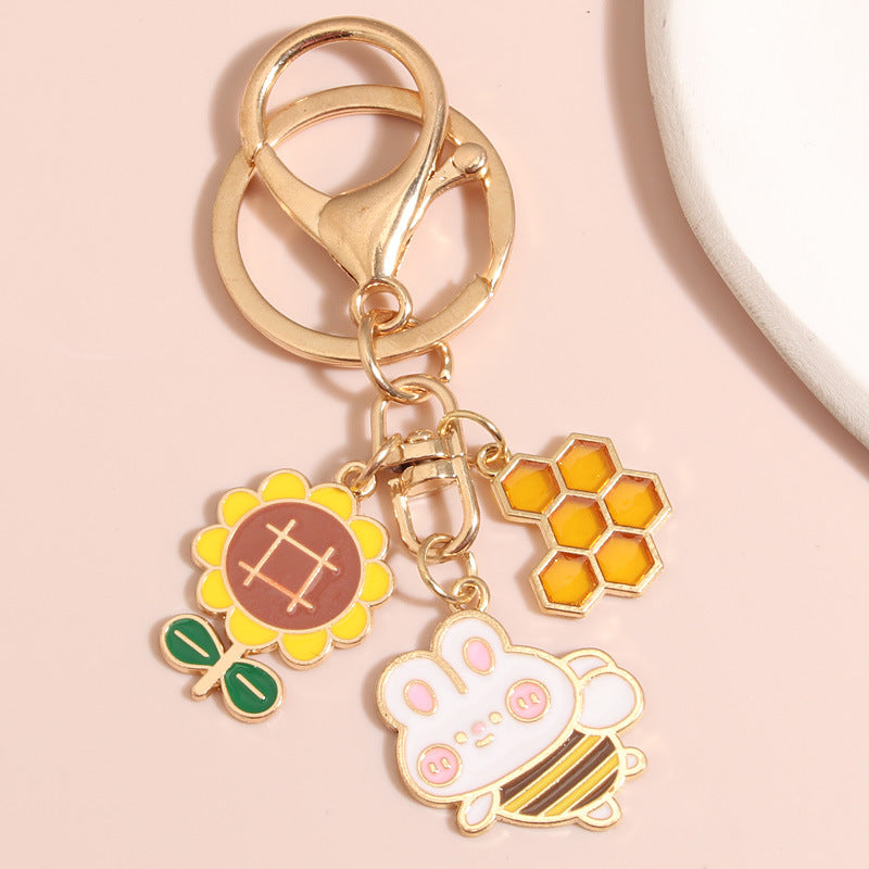 Sunflower Frog Keychain Small Pendant Alloy Key Ring School Bag Pendant