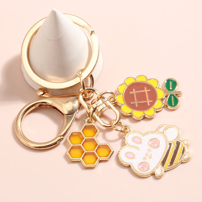 Sunflower Frog Keychain Small Pendant Alloy Key Ring School Bag Pendant