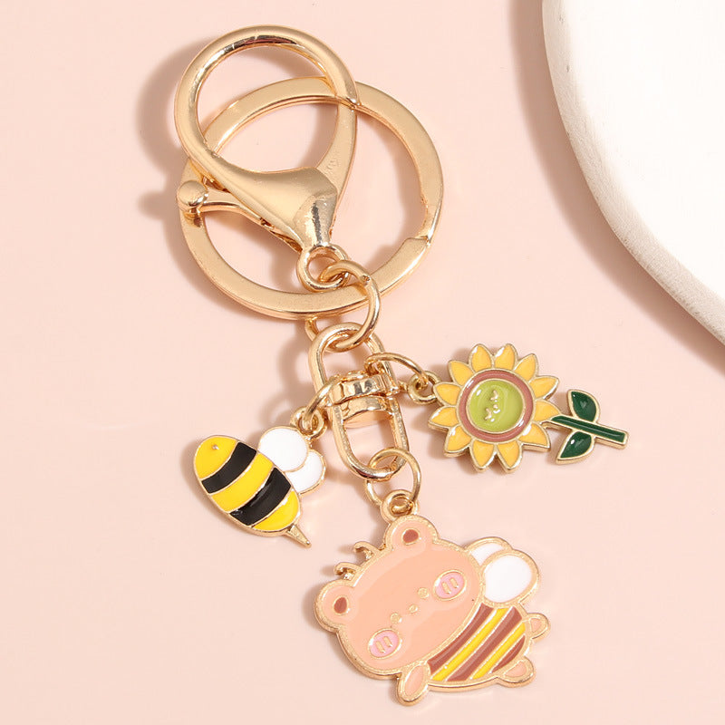 Sunflower Frog Keychain Small Pendant Alloy Key Ring School Bag Pendant