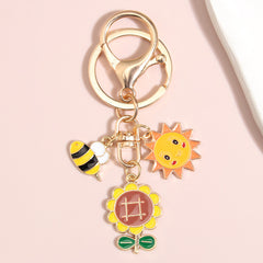 Sunflower Frog Keychain Small Pendant Alloy Key Ring School Bag Pendant