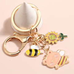 Sunflower Frog Keychain Small Pendant Alloy Key Ring School Bag Pendant