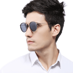 Men's Vintage Polarized Twin Beams Round Frame Sunglasses