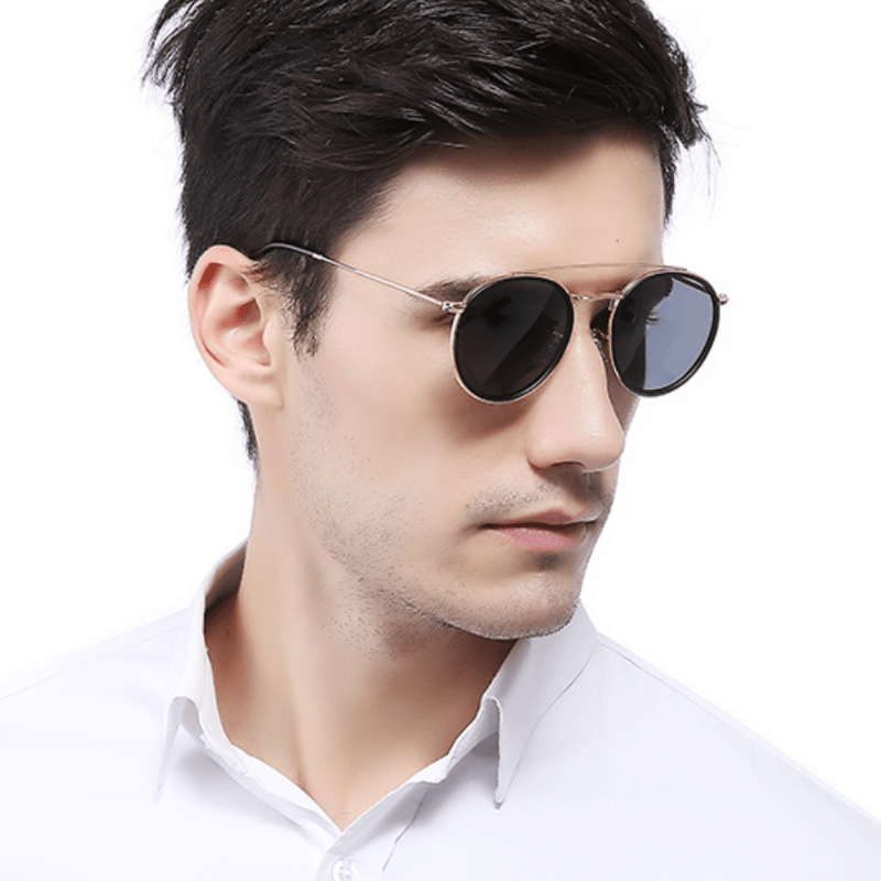 Men's Vintage Polarized Twin Beams Round Frame Sunglasses
