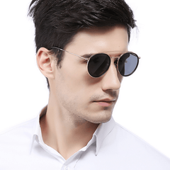 Men's Vintage Polarized Twin Beams Round Frame Sunglasses