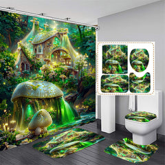 4pcs Non Slip Bathroom Set with Mushroom Shower Curtain