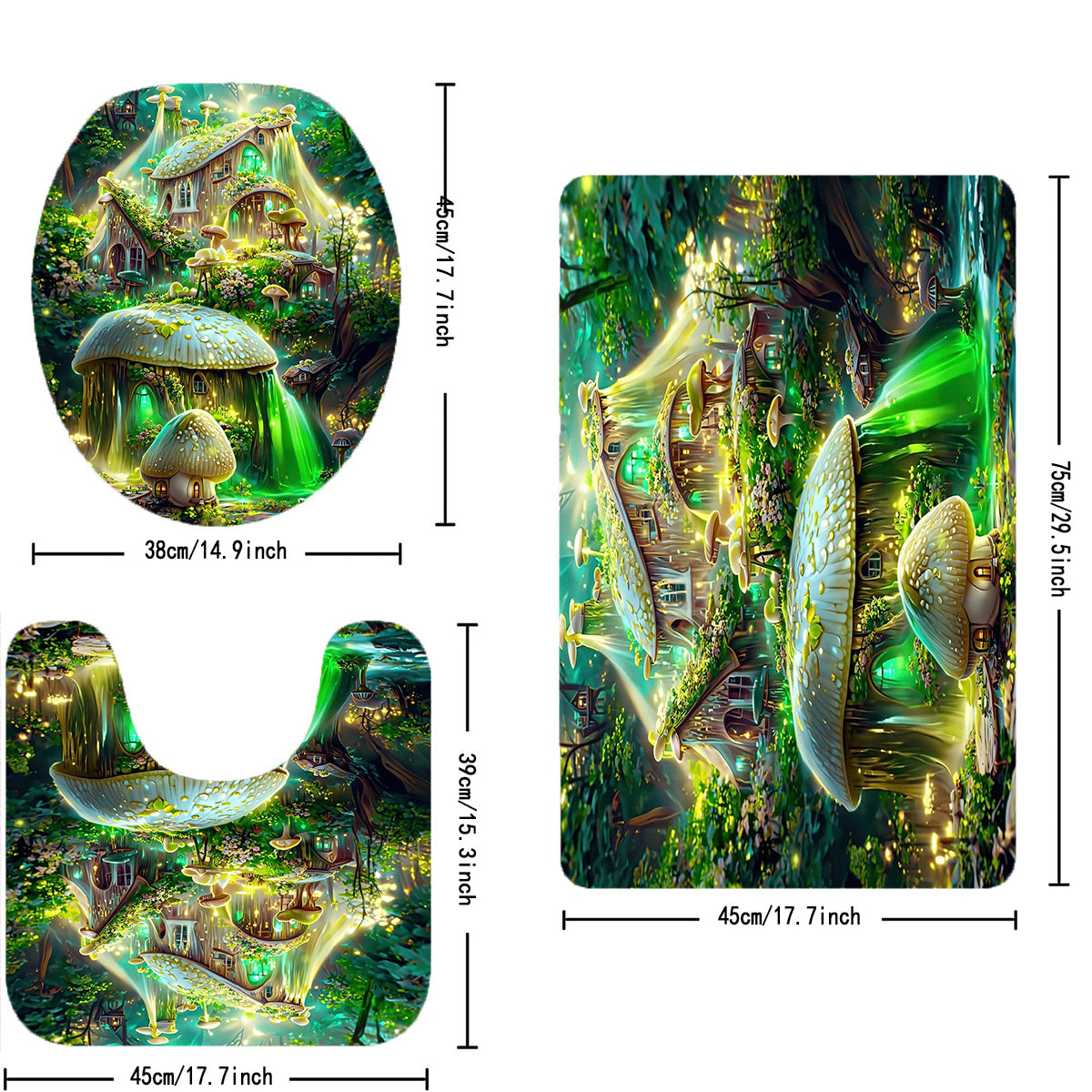 4pcs Non Slip Bathroom Set with Mushroom Shower Curtain