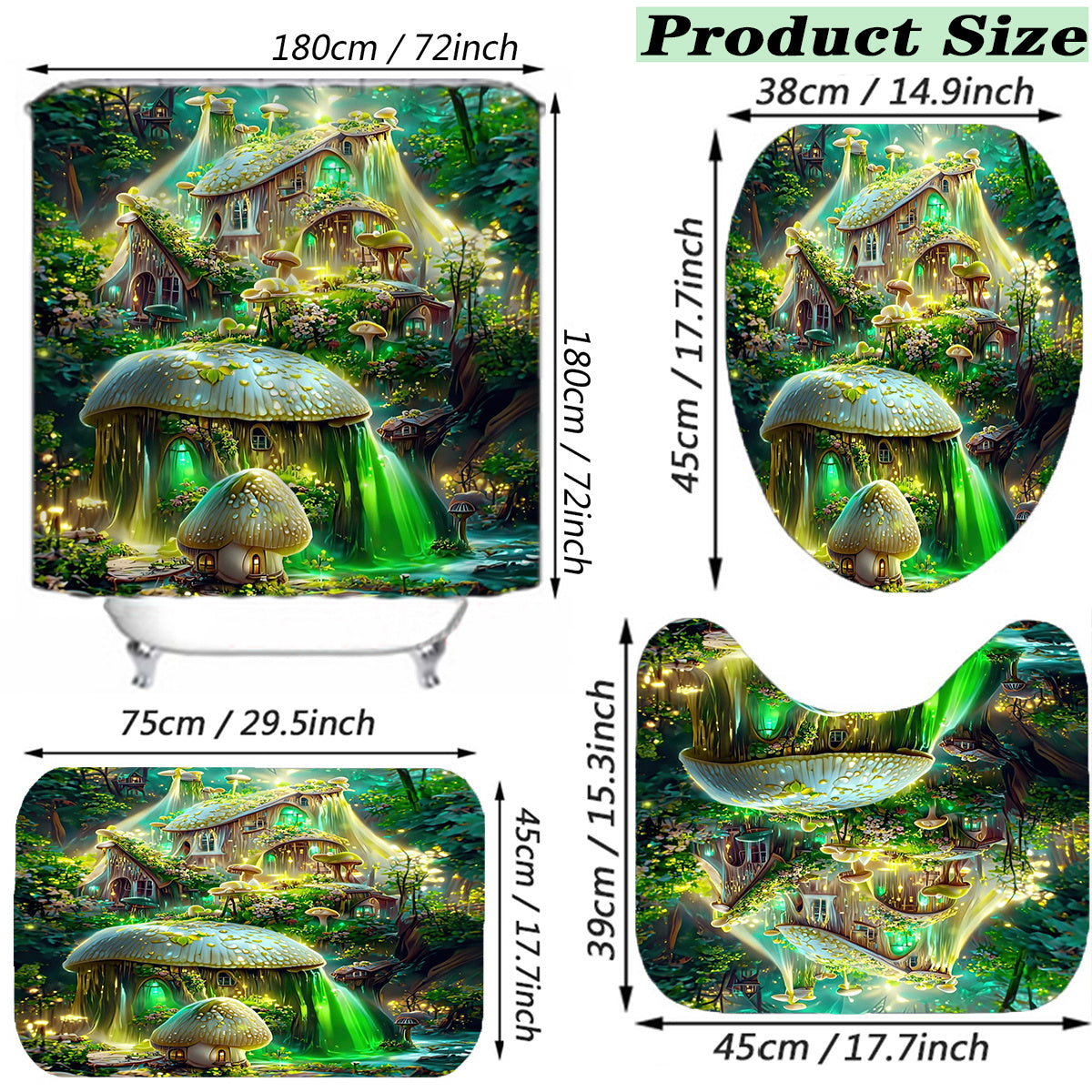 4pcs Non Slip Bathroom Set with Mushroom Shower Curtain
