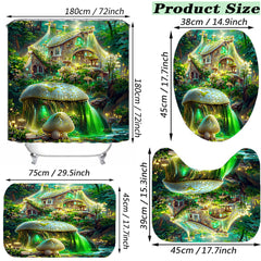 4pcs Non Slip Bathroom Set with Mushroom Shower Curtain