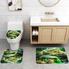 4pcs Non Slip Bathroom Set with Mushroom Shower Curtain