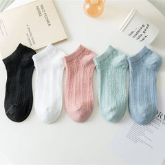 5 Pairs Solid Textured Low Cut Ankle Socks Women's Stockings