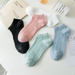 5 Pairs Solid Textured Low Cut Ankle Socks Women's Stockings
