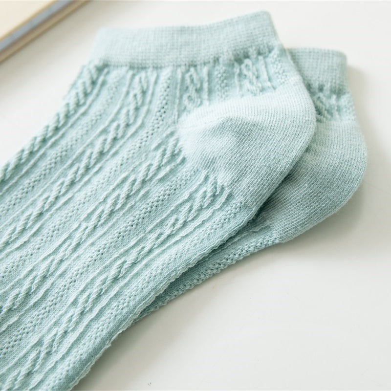 5 Pairs Solid Textured Low Cut Ankle Socks Women's Stockings