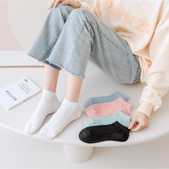 5 Pairs Solid Textured Low Cut Ankle Socks Women's Stockings