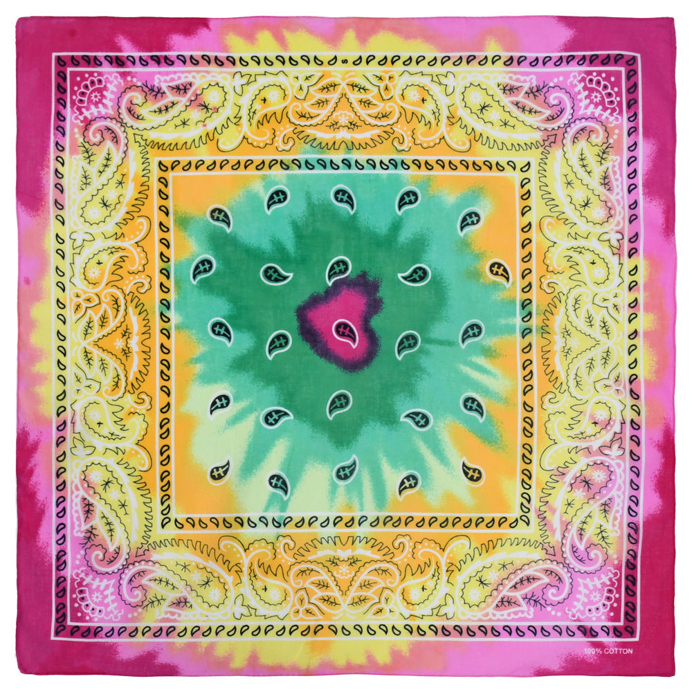Gradient Tie Dye Bandana Paisley Print Hip Hop Square Scarf