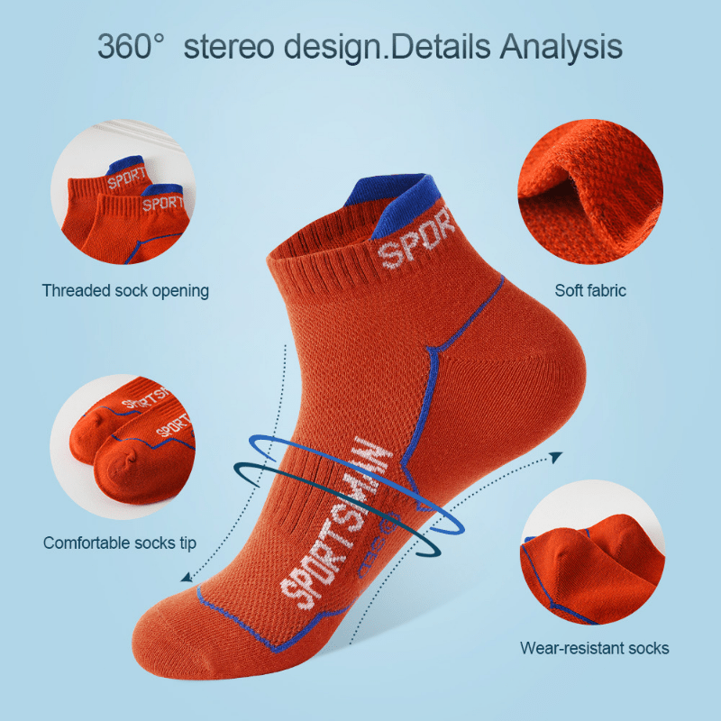 Athletic Cycling Running Ankle Crew Socks - 5 Pairs