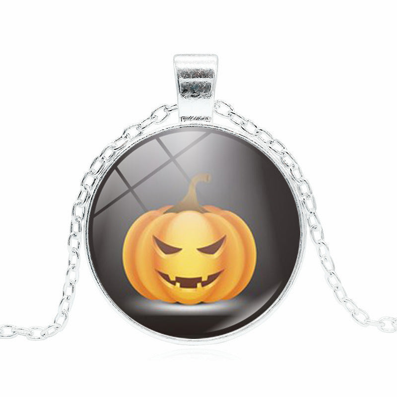 Halloween Pumpkin Skull Pendant Necklace Funky Sweater Chain