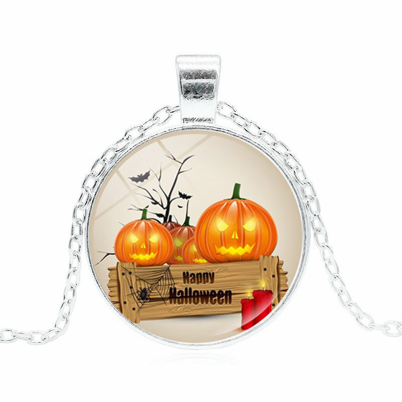 Halloween Pumpkin Skull Pendant Necklace Funky Sweater Chain