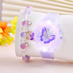 Purple LED Light Watch & Beaded Bracelet Set for Kids