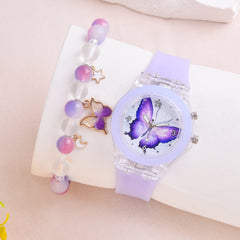 Purple LED Light Watch & Beaded Bracelet Set for Kids