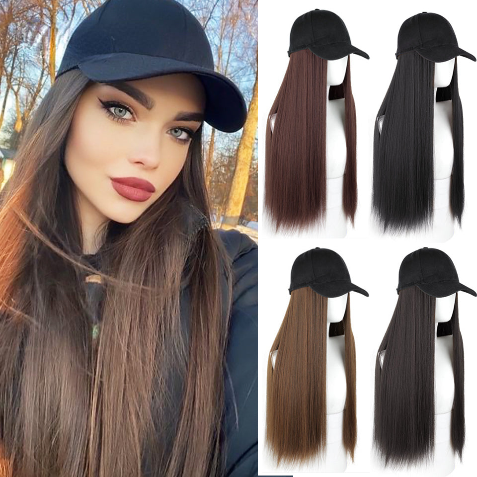 Long Straight Hair Wig with Baseball Cap Synthetic Hair Replacement Wig