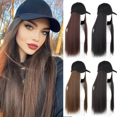 Long Straight Hair Wig with Baseball Cap Synthetic Hair Replacement Wig