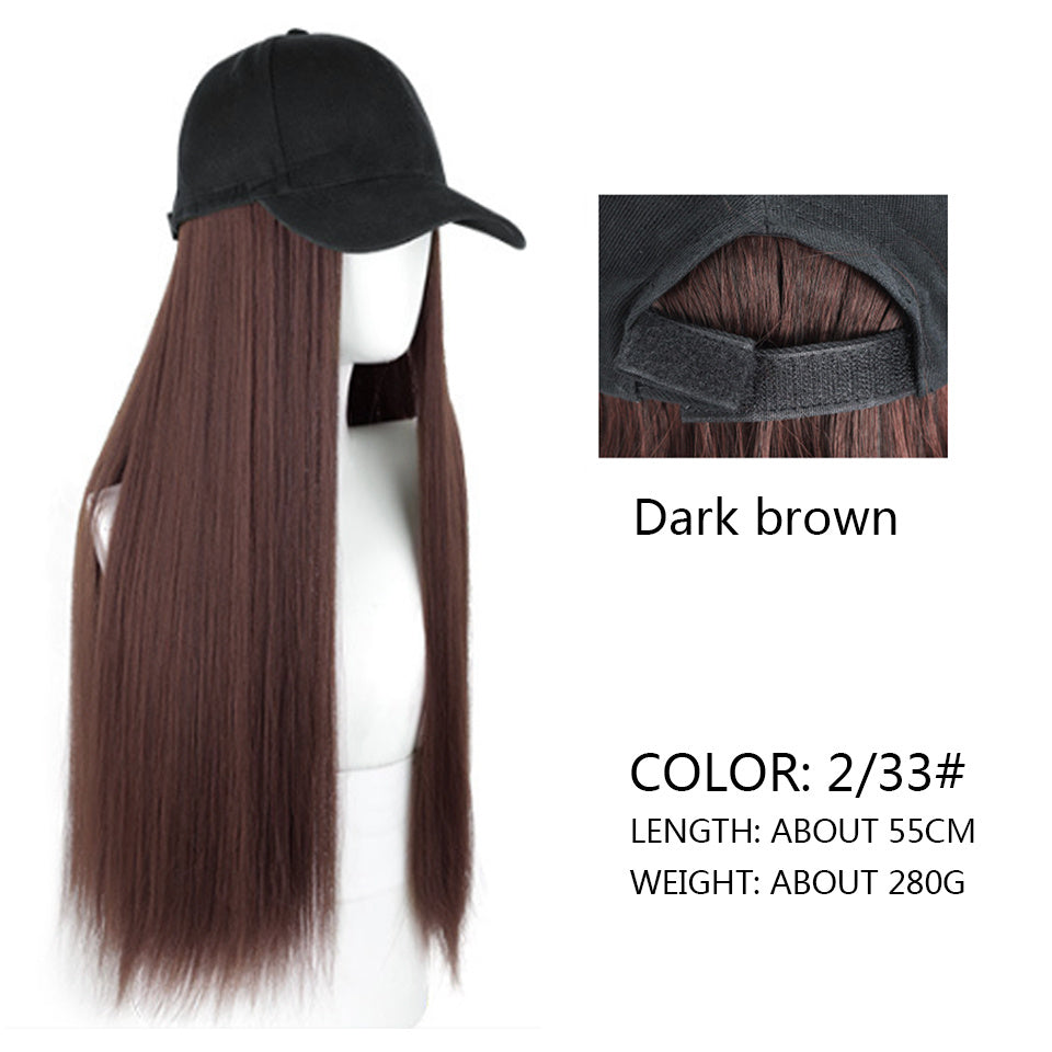 Long Straight Hair Wig with Baseball Cap Synthetic Hair Replacement Wig