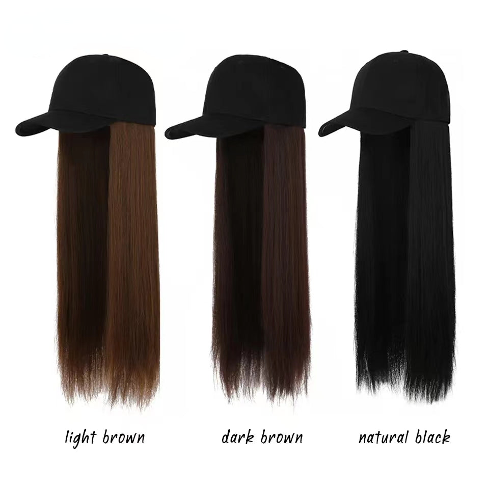 Long Straight Hair Wig with Baseball Cap Synthetic Hair Replacement Wig