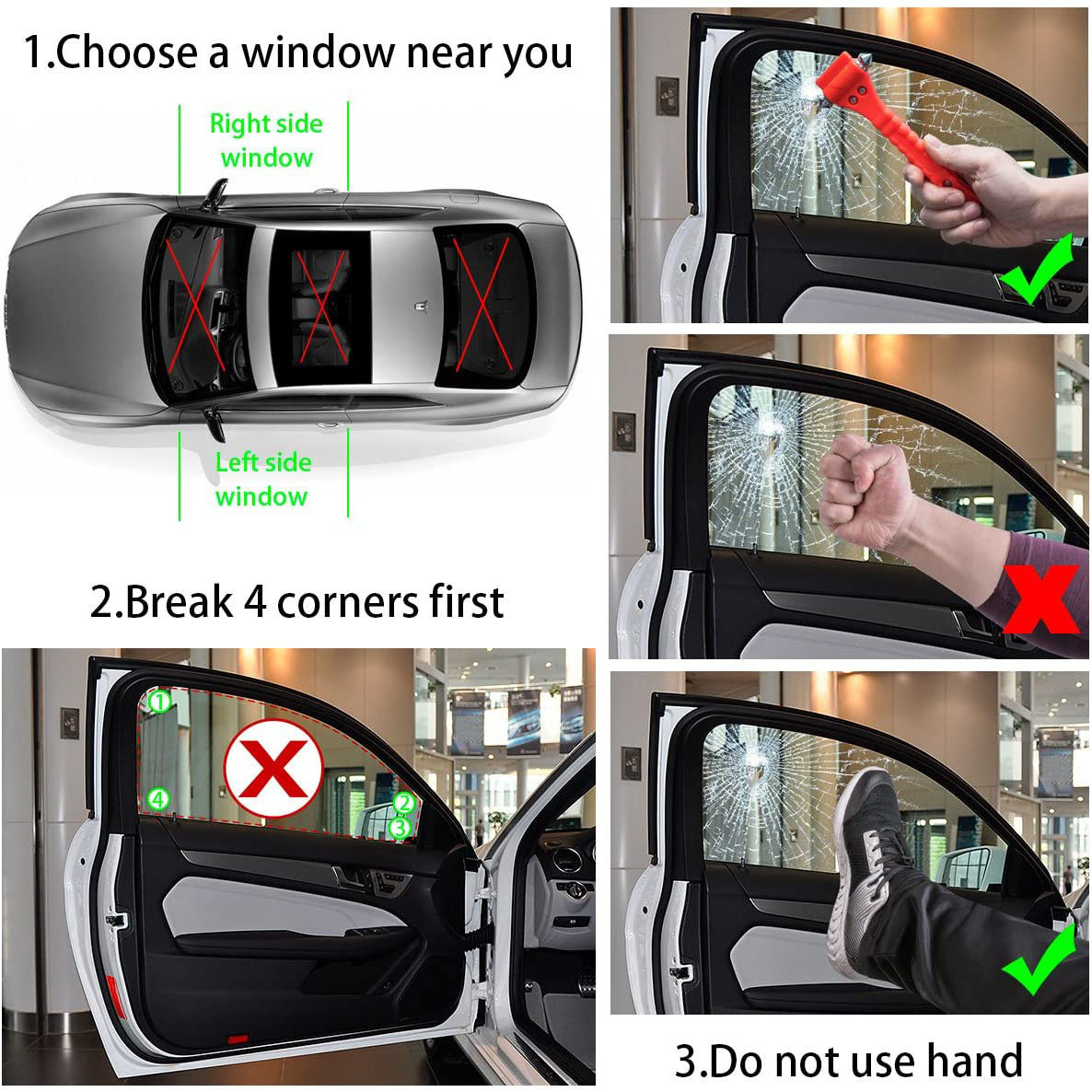 3pcs Car Emergency Escape Tool safety Hammer With Seat Belt Cutter