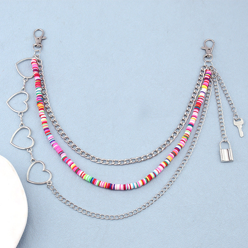 Rainbow Resin Chain Key Lock Tassel Waist Chain Punk Accessories