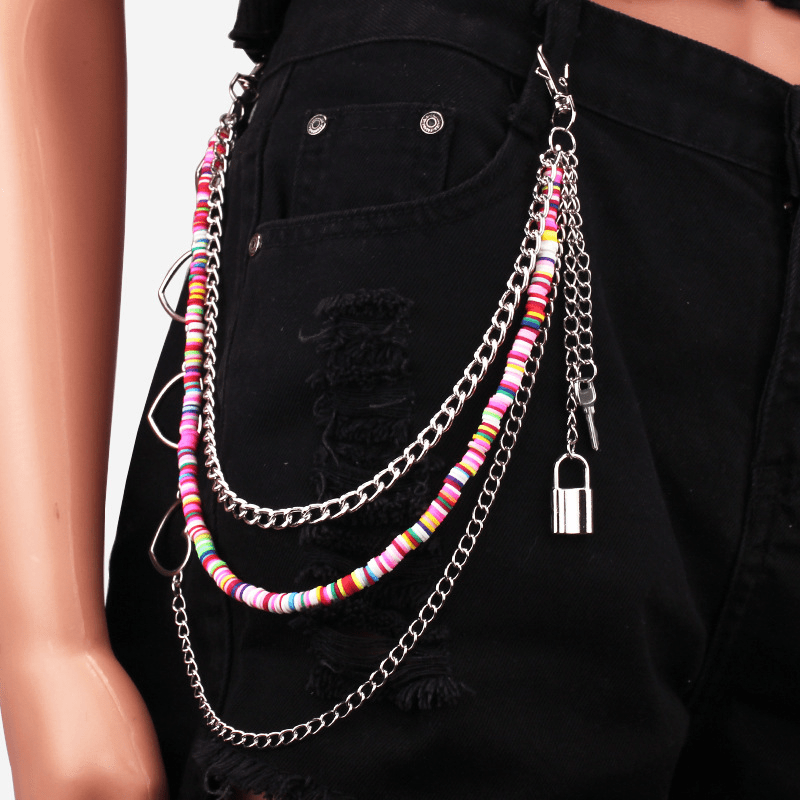 Rainbow Resin Chain Key Lock Tassel Waist Chain Punk Accessories
