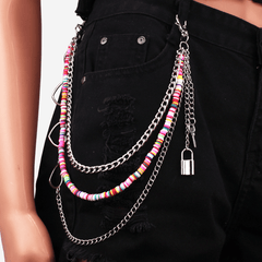 Rainbow Resin Chain Key Lock Tassel Waist Chain Punk Accessories