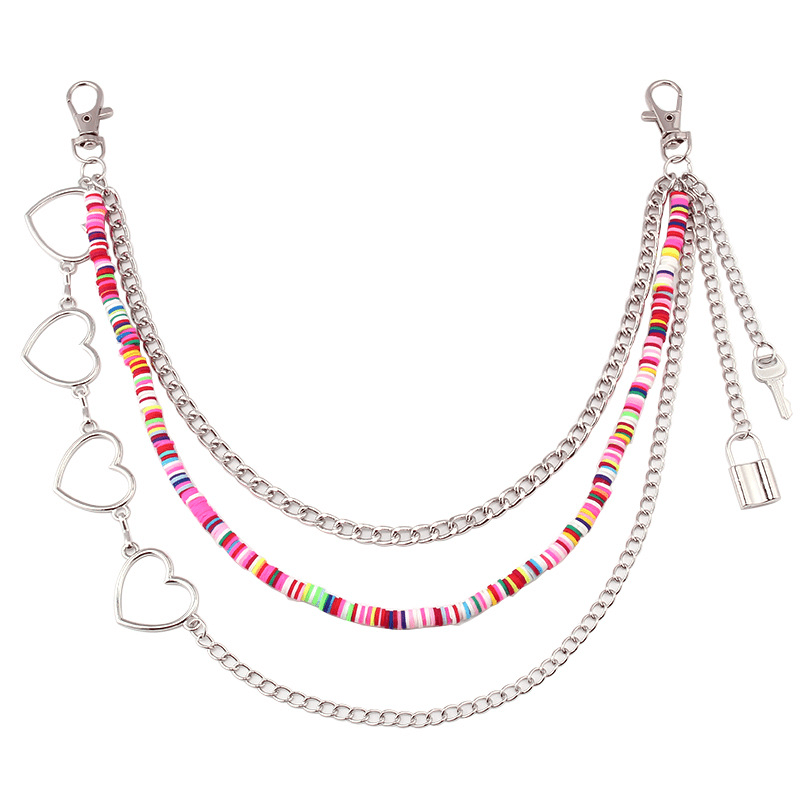 Rainbow Resin Chain Key Lock Tassel Waist Chain Punk Accessories