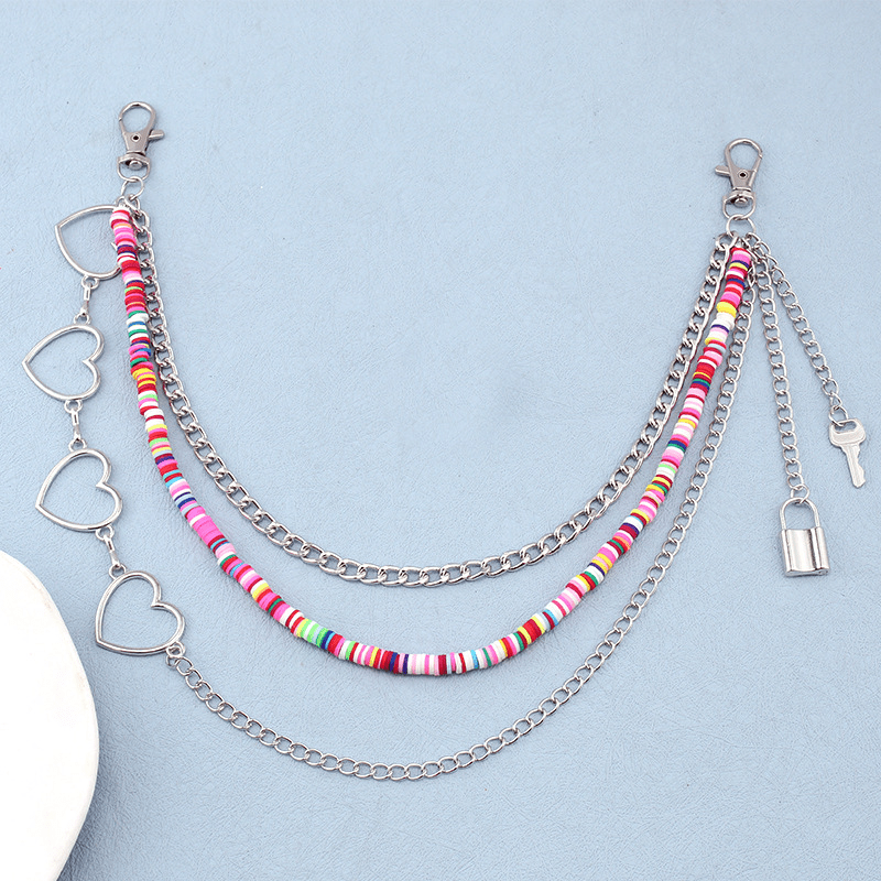 Rainbow Resin Chain Key Lock Tassel Waist Chain Punk Accessories