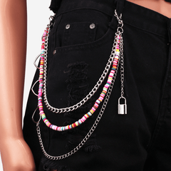 Rainbow Resin Chain Key Lock Tassel Waist Chain Punk Accessories