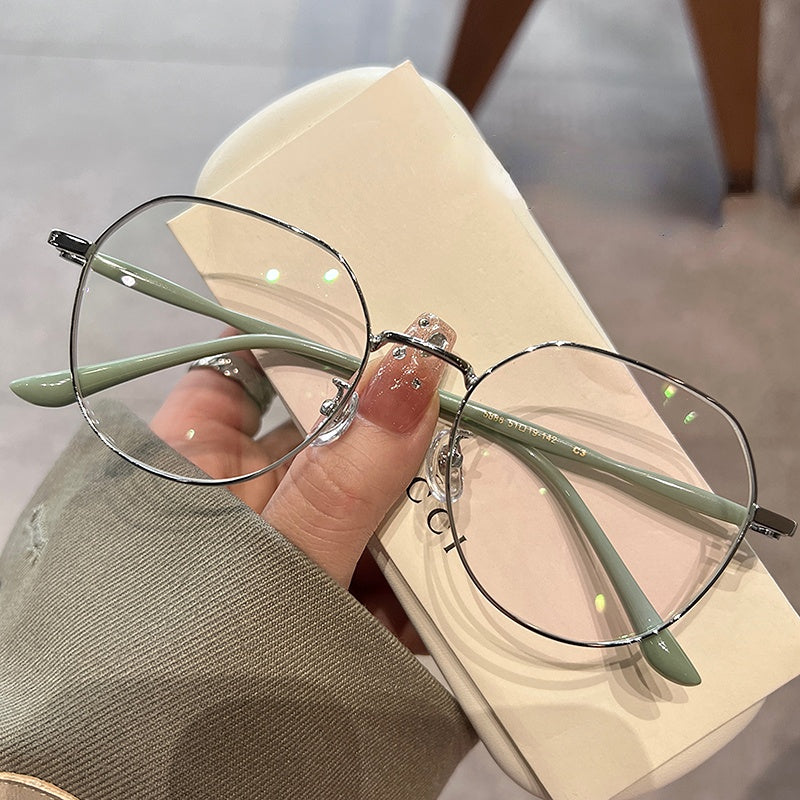 Macaroon Metal Oval Anti Light Glasses for Women Men
