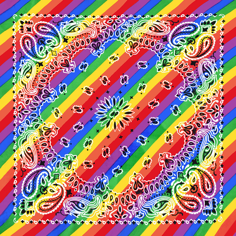 Paisley Rainbow Print Square Scarf Bandana LGBT Pride Headscarf