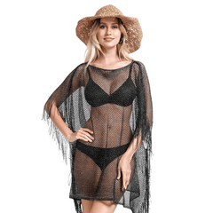 Mesh Breathable Large Shawl Hollow Out Bikini Blouse Tassel Wrap