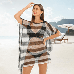 Mesh Breathable Large Shawl Hollow Out Bikini Blouse Tassel Wrap