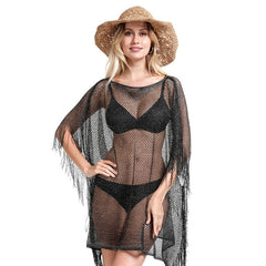 Mesh Breathable Large Shawl Hollow Out Bikini Blouse Tassel Wrap