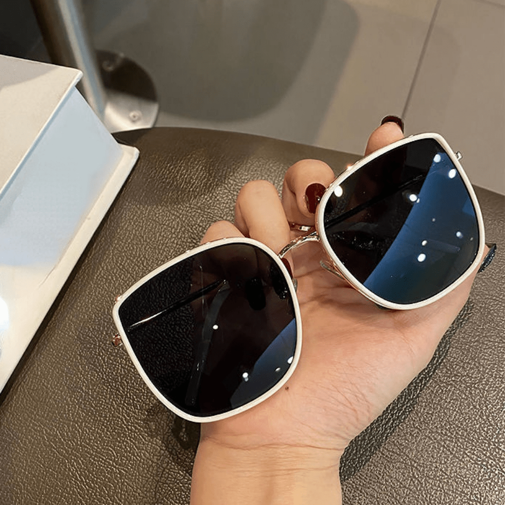 Square Metal Sunglasses Large Mirror Lens UV400