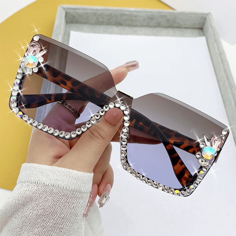 Rhinestone Rimless Sunglasses for Women Gradient UV400