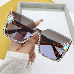 Rhinestone Rimless Sunglasses for Women Gradient UV400