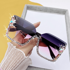 Rhinestone Rimless Sunglasses for Women Gradient UV400