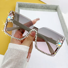 Rhinestone Rimless Sunglasses for Women Gradient UV400