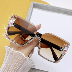 Rhinestone Rimless Sunglasses for Women Gradient UV400