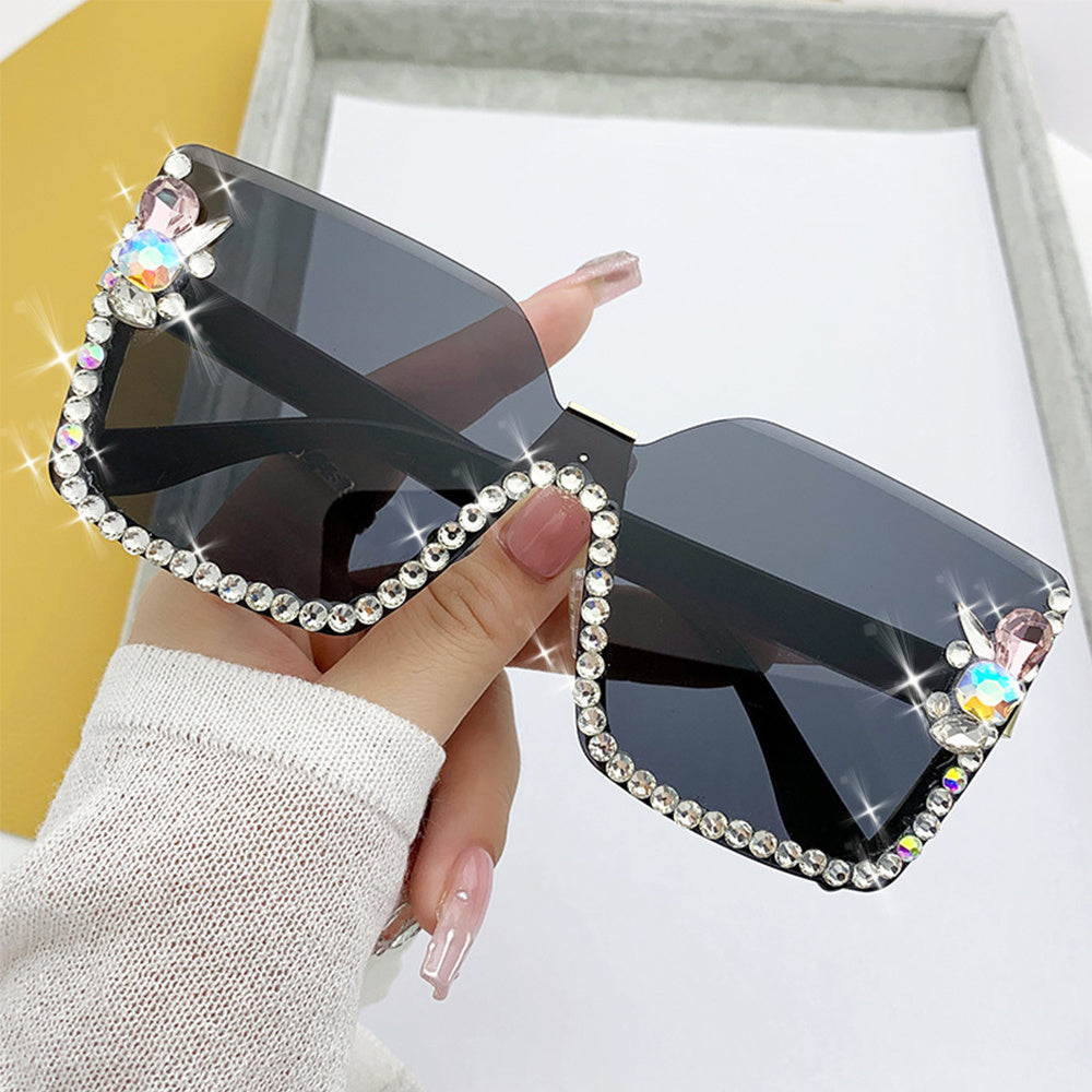 Rhinestone Rimless Sunglasses for Women Gradient UV400