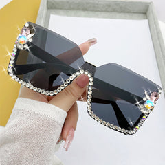 Rhinestone Rimless Sunglasses for Women Gradient UV400