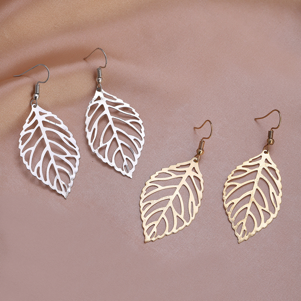 Gold Hollow Leaf Dangle Earrings 18K Plated Jewelry